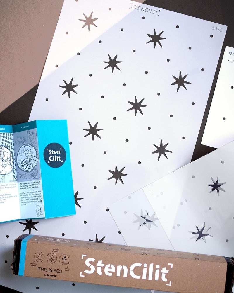 STENCILIT ® Celestial Wall Stencil for Painting - 2 Pack of 14.5 x 27 in Stencil, Geometric Wall Stencils for Painting Large Pattern, Scandinavian Large Wall Stencil - Image 1