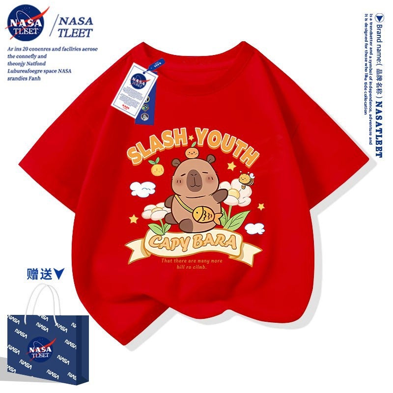 Nasa Co-Brand New Cartoon Animation Kappi Bala Simple Top Summer Men'S And Women'S Children'S Wear All-Match Pure Cotton Short Sleeve - Image 3