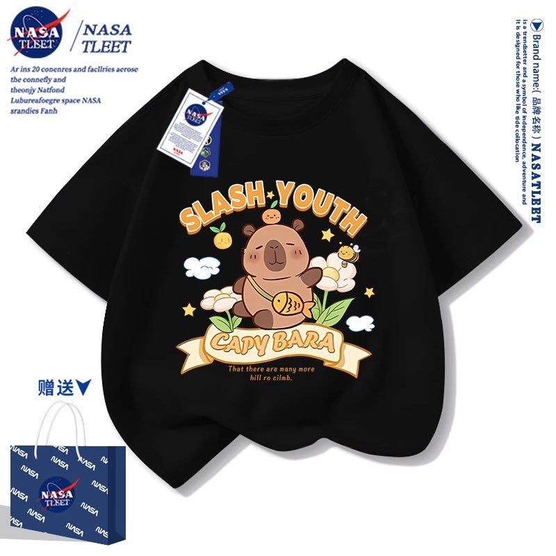 Nasa Co-Brand New Cartoon Animation Kappi Bala Simple Top Summer Men'S And Women'S Children'S Wear All-Match Pure Cotton Short Sleeve - Image 4
