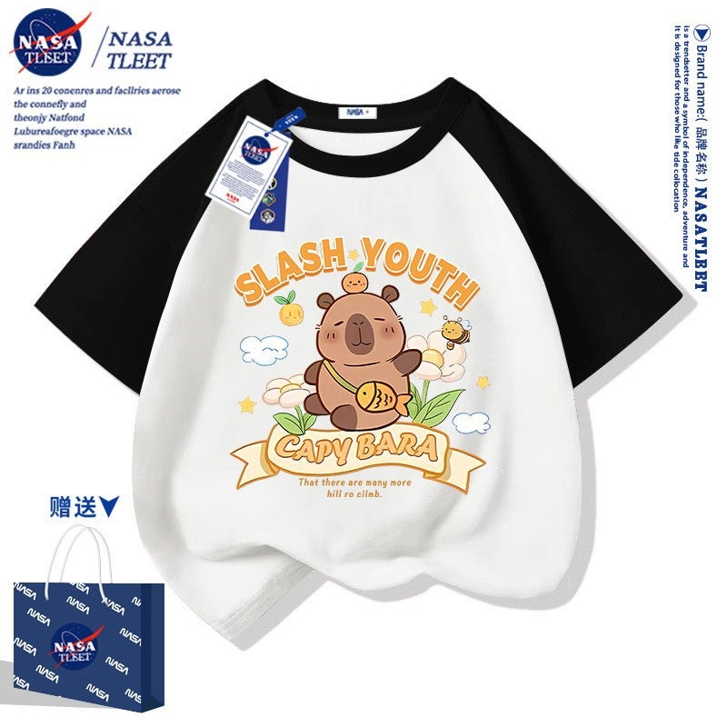 Nasa Co-Brand New Cartoon Animation Kappi Bala Simple Top Summer Men'S And Women'S Children'S Wear All-Match Pure Cotton Short Sleeve - Image 5