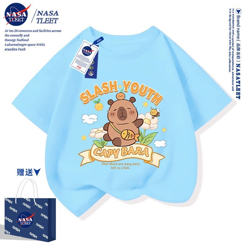 Nasa Co-Brand New Cartoon Animation Kappi Bala Simple Top Summer Men'S And Women'S Children'S Wear All-Match Pure Cotton Short Sleeve - Image 1