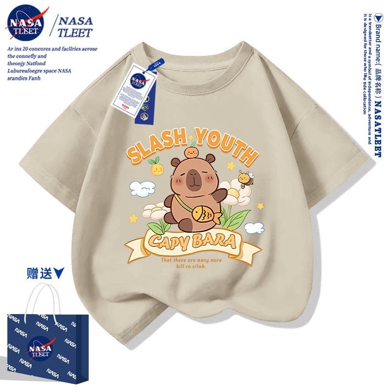 Nasa Co-Brand New Cartoon Animation Kappi Bala Simple Top Summer Men'S And Women'S Children'S Wear All-Match Pure Cotton Short Sleeve - Image 2