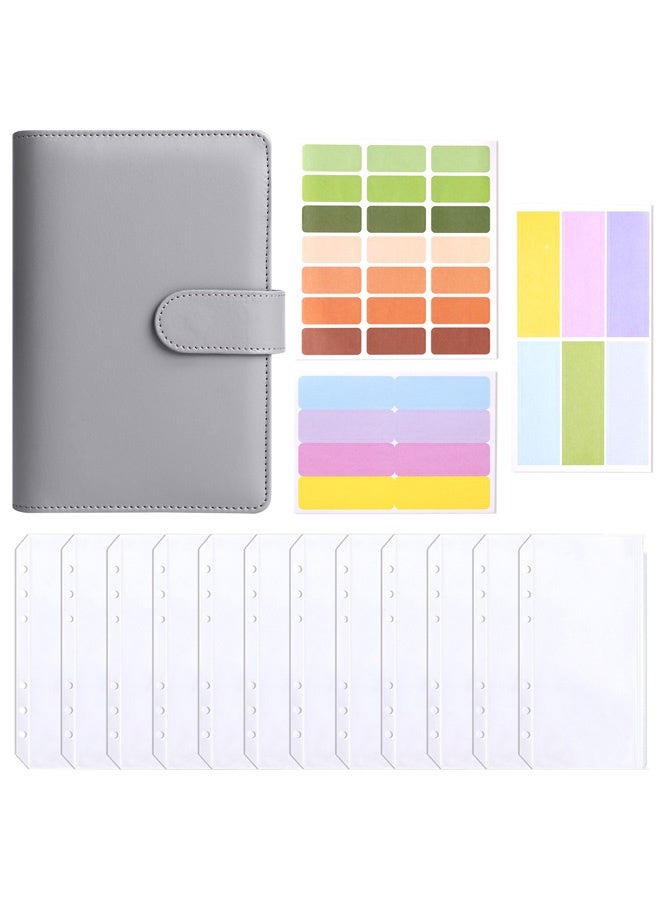 Budget Envelope,A6 Pu Leather Budget Binder, Cash Envelopes for Budgeting, Cash Envelopes Organizer Saving Money Planner Notebook With Clear Pockets Saving Binder,Grey - Image 1