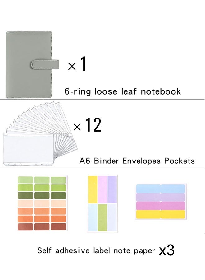 Budget Envelope,A6 Pu Leather Budget Binder, Cash Envelopes for Budgeting, Cash Envelopes Organizer Saving Money Planner Notebook With Clear Pockets Saving Binder,Grey - Image 2