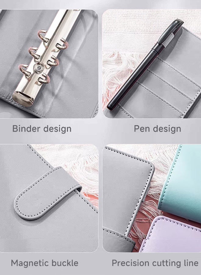 Budget Envelope,A6 Pu Leather Budget Binder, Cash Envelopes for Budgeting, Cash Envelopes Organizer Saving Money Planner Notebook With Clear Pockets Saving Binder,Grey - Image 5