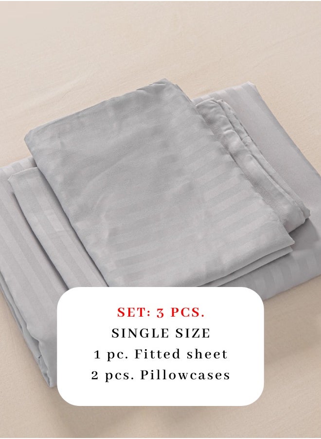 LUNA Home Fitted sheet with elastic corner 90*200+30cm with 2 pillow cases, bedsheet set 0f 3 piece single size, light gray.  - Image 2