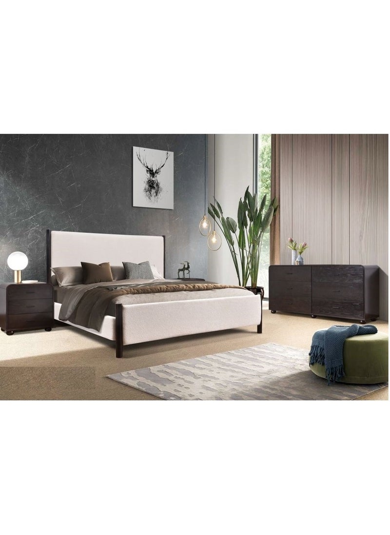 DANUBE HOME Goleta 180x200 King Bed Sturdy Modern Design Wooden Double Bed Frame Furniture Quiet & Comfortable Beds Made In Malaysia L 188 x W 212 x H 130 cm Ivory &   Dark Brown  - Image 1