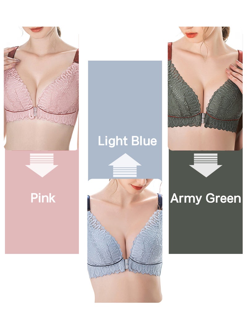 Wirefree Lace Bra: Light Blue 42B Nylon Spandex Blend - Soft Sponged 3/4 Cup Front Clip Closure Adjustable Shoulder Straps for Full-Figure Women - Image 2