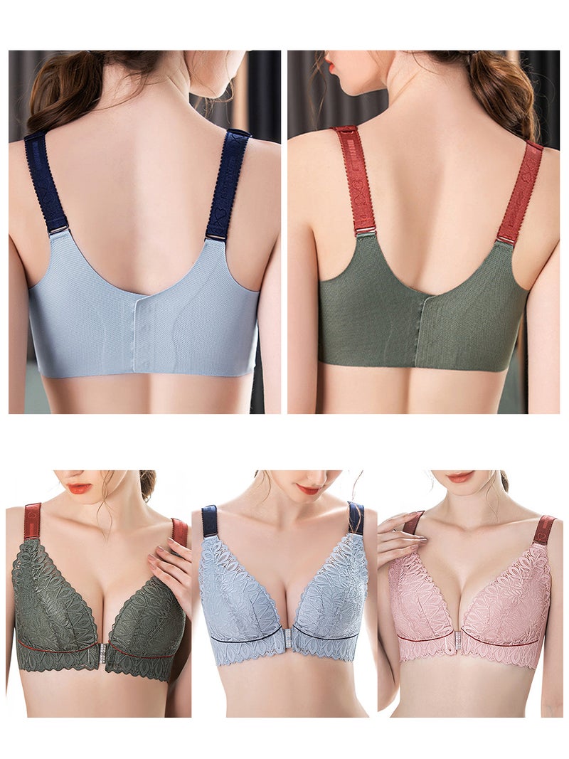 Wirefree Lace Bra: Light Blue 42B Nylon Spandex Blend - Soft Sponged 3/4 Cup Front Clip Closure Adjustable Shoulder Straps for Full-Figure Women - Image 4