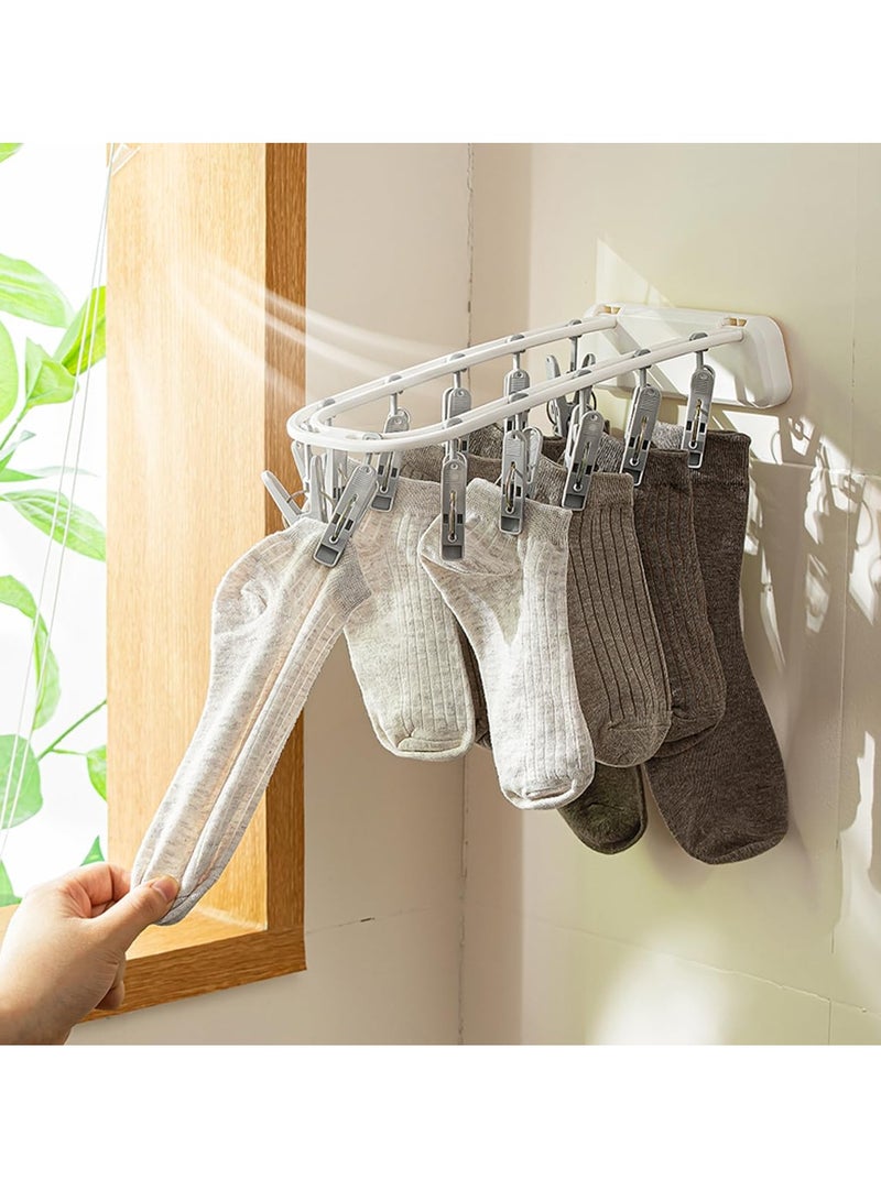 SYOSI Adhesive Wall Mounted Sock Hanger with 12 Clips, Laundry Drying Rack, Ideal for Socks, Bras, Gloves, Hats, Lingerie, Baby Clothes, Towels, Plastic, White - Image 5