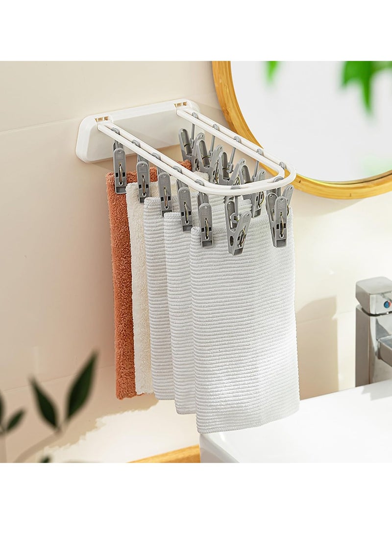 SYOSI Adhesive Wall Mounted Sock Hanger with 12 Clips, Laundry Drying Rack, Ideal for Socks, Bras, Gloves, Hats, Lingerie, Baby Clothes, Towels, Plastic, White - Image 1