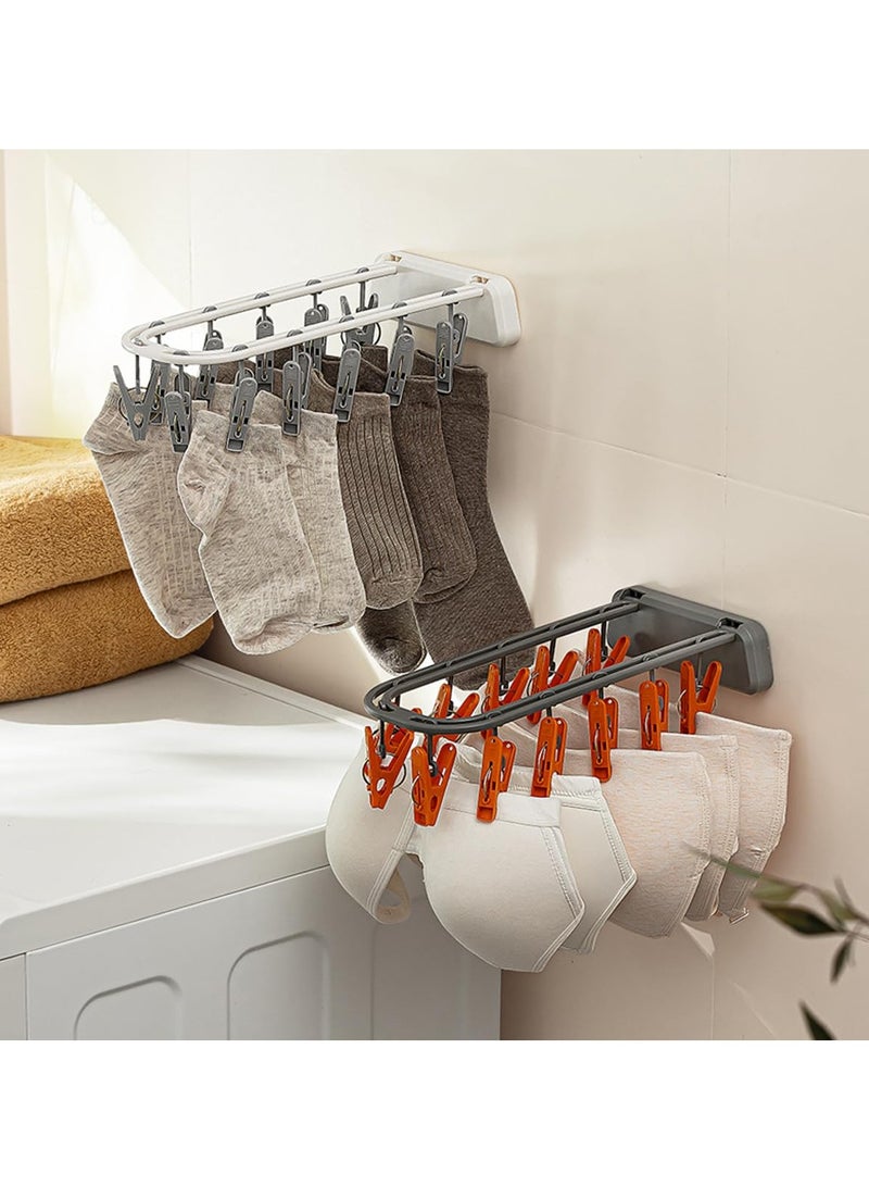 SYOSI Adhesive Wall Mounted Sock Hanger with 12 Clips, Laundry Drying Rack, Ideal for Socks, Bras, Gloves, Hats, Lingerie, Baby Clothes, Towels, Plastic, White - Image 4