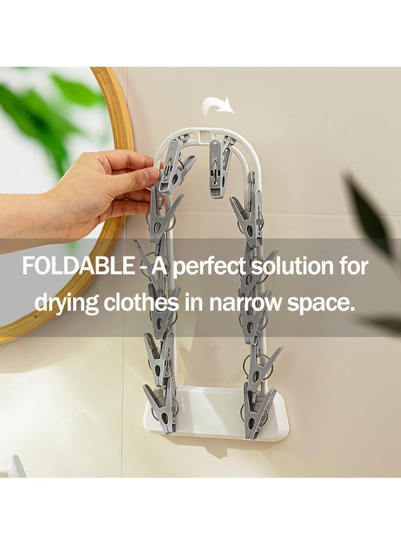 SYOSI Adhesive Wall Mounted Sock Hanger with 12 Clips, Laundry Drying Rack, Ideal for Socks, Bras, Gloves, Hats, Lingerie, Baby Clothes, Towels, Plastic, White - Image 2