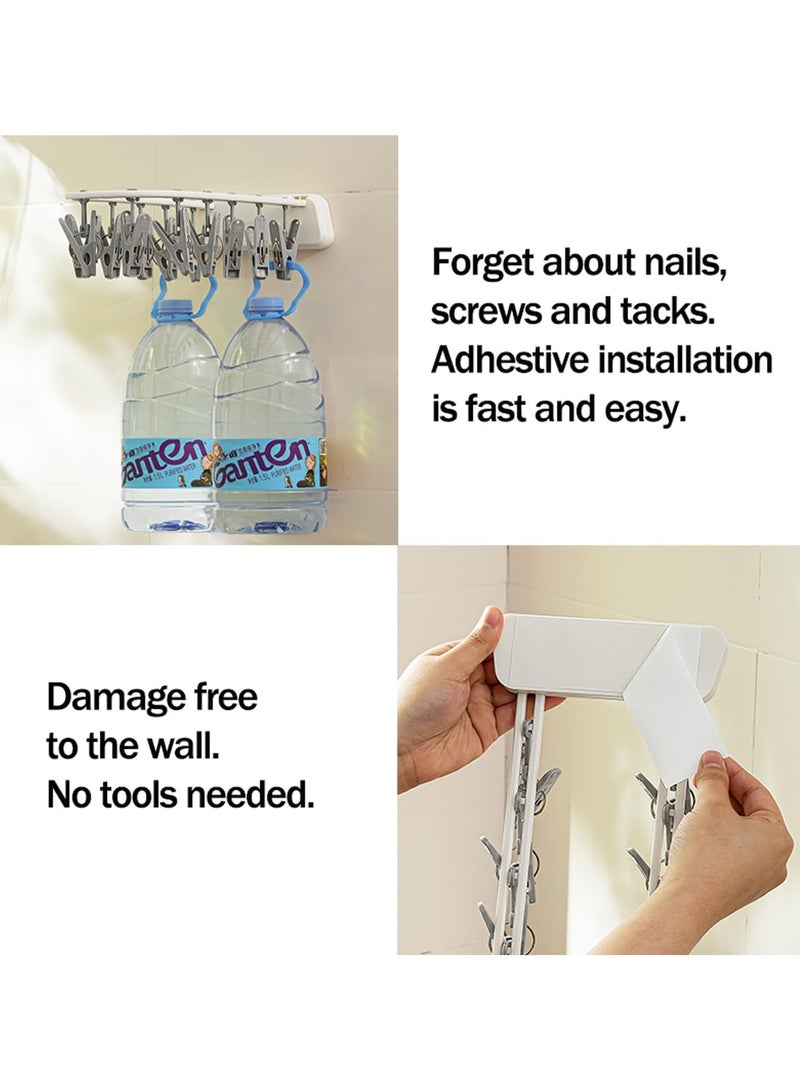 SYOSI Adhesive Wall Mounted Sock Hanger with 12 Clips, Laundry Drying Rack, Ideal for Socks, Bras, Gloves, Hats, Lingerie, Baby Clothes, Towels, Plastic, White - Image 3