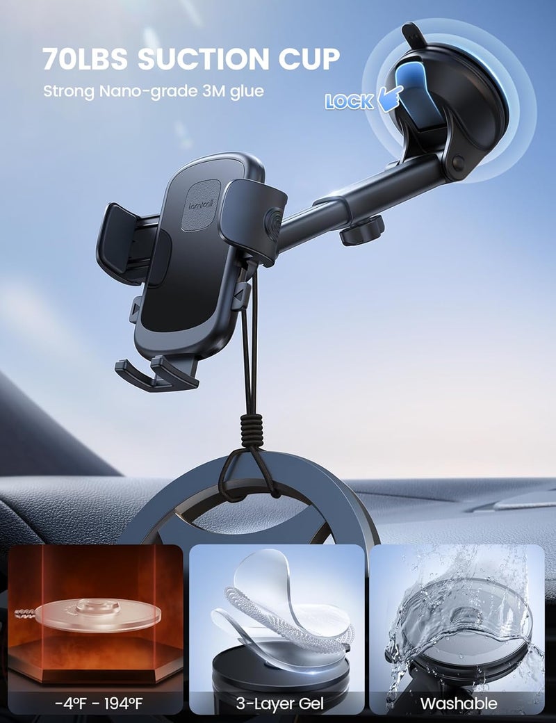 Lamicall Phone Mount for Car [3-in-1 Military-Grade Suction Cup] 360° Rotation Phone Holders for Your Car [Metal Hook] Cell Phone Car Mount Dashboard Vent Windshield - Image 3
