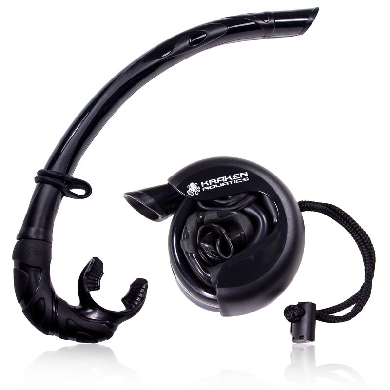 Kraken Aquatics Kraken Aquatics Freediving Snorkel | Flexible Roll Up Snorkel with Compact Storage Case for Scuba Diving, Spearfishing and Snorkeling (Black)  - Image 1