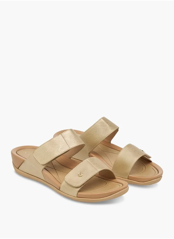 لو كونفورت Women's Velcro Strap Detail Slip-On Sandals