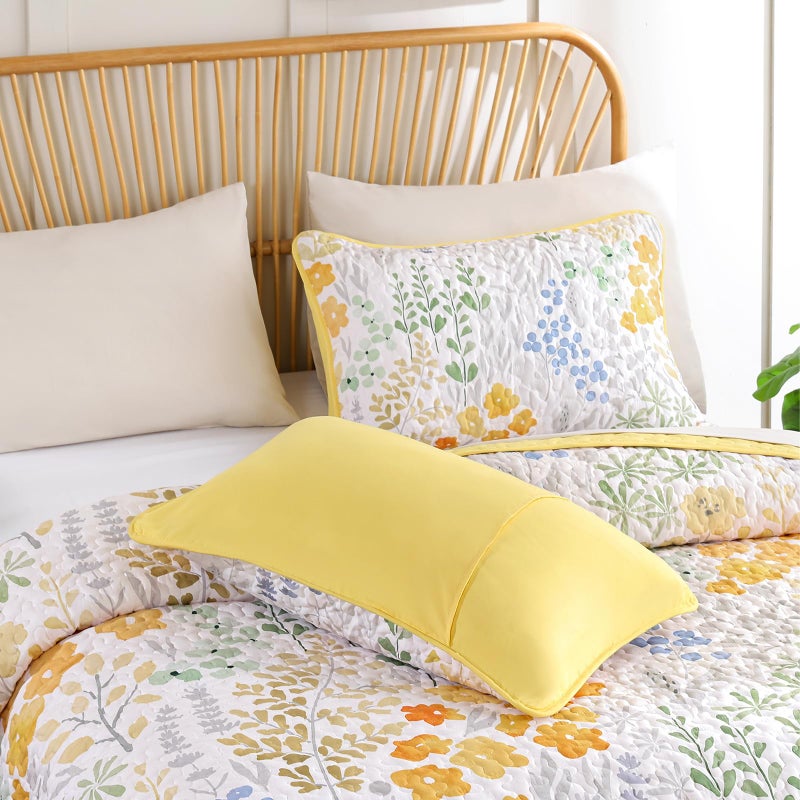 Xruibed Quilt Set Queen Size 3 Pieces Yellow Floral Quilt Sets Reversible Bedspreads Bedding Set Soft and Cozy Microfiber Lightweight Quilt Flower Plant Bed Coverlet Sets for All Season(Queen 96"x90") - Image 5
