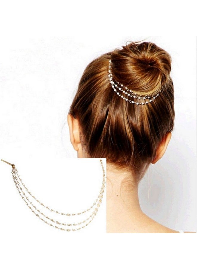 AKOAK Punk Hair Cuff Pin Clip 2 Combs Multilayer Tassels Artificial Pearl Chains Decorate Hair Clip Headwear Edge Clips Boho Meatball Head Accessories
