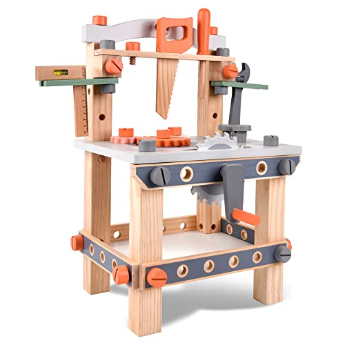 varbertos Wooden Tool Bench for Kids Toddlers Pretend Play Workbench Set Workshop Workbench Construction Toys Gift for 3 4 5 Years Old Girls  Boys - Image 1