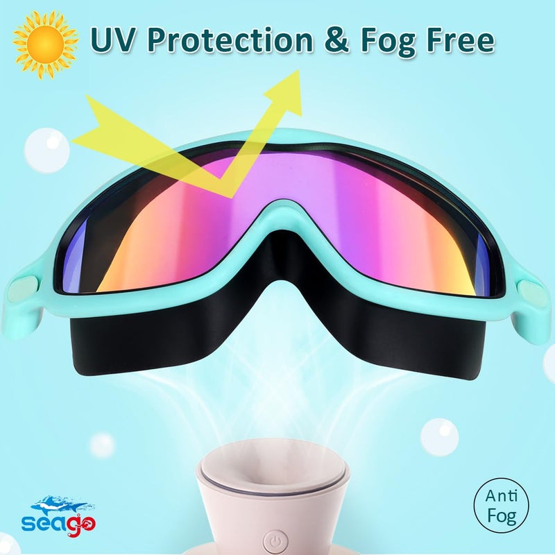 Seago Kids Goggles for Swimming 2 Pack No Leaking Anti-Fog Outer Eye Fit with Wide View UV Protection Crystal Clear Watertight Swim Goggles with nose cover Suitable for Children Youth Boys Girls Age 3 to 14 - Image 2