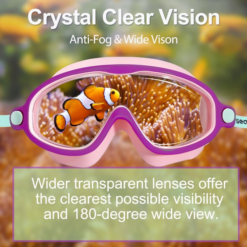 Seago Kids Goggles for Swimming 2 Pack No Leaking Anti-Fog Outer Eye Fit with Wide View UV Protection Crystal Clear Watertight Swim Goggles with nose cover Suitable for Children Youth Boys Girls Age 3 to 14 - Image 3
