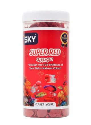 رقائق سكاي سوبر ريد 1600 مل - طعام قشور لأسماك الزينة الاستوائية لتعميق اللون الأحمر، مثالي للسيكليد والأسماك الصغيرة والمتوسطة
