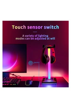 Excefore حامل سماعة رأس RGB مع منفذ شاحن USB، حامل سماعة رأس للألعاب على المكتب، حامل سماعة رأس على قاعدة لألعاب الطاولة على سطح المكتب، ملحقات سماعة الرأس  - Image 3