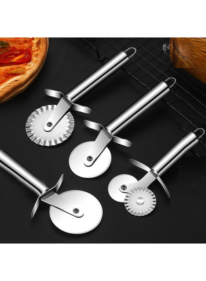 Stainless Steel Pizza Hob Single And Double Wheel Roller Pizza Wiper Triangular Shovel Baking Utensils Pizza Burger Shop Special-Specifications:Toothed Single Wheel Lace Pizza Cutter - Image 2