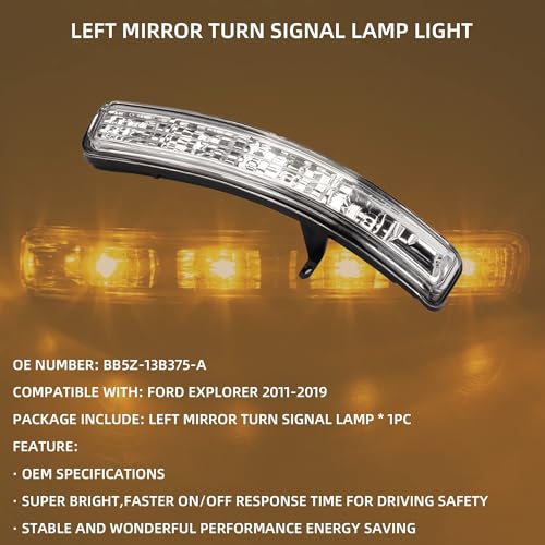 Dasbecan Left Mirror Light Turn Signal Lamp Compatible with Ford Explorer 2011-2019 Driver Side Led Indicator Lights Replaces# BB5Z-13B375-A BB5Z13B375A - Image 2