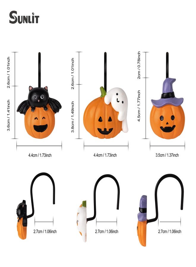 Sunlit Halloween Jack-O'-Lantern Shower Curtain Hooks, Home Decorative Ghost Shower Curtain Rings for Bathroom, Cat Shower Curtain Hangers Bathroom Accessories, Set of 12 - Image 2
