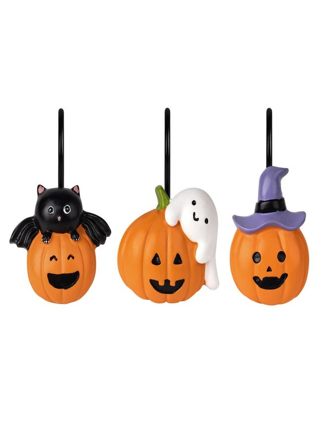 Sunlit Halloween Jack-O'-Lantern Shower Curtain Hooks, Home Decorative Ghost Shower Curtain Rings for Bathroom, Cat Shower Curtain Hangers Bathroom Accessories, Set of 12 - Image 1