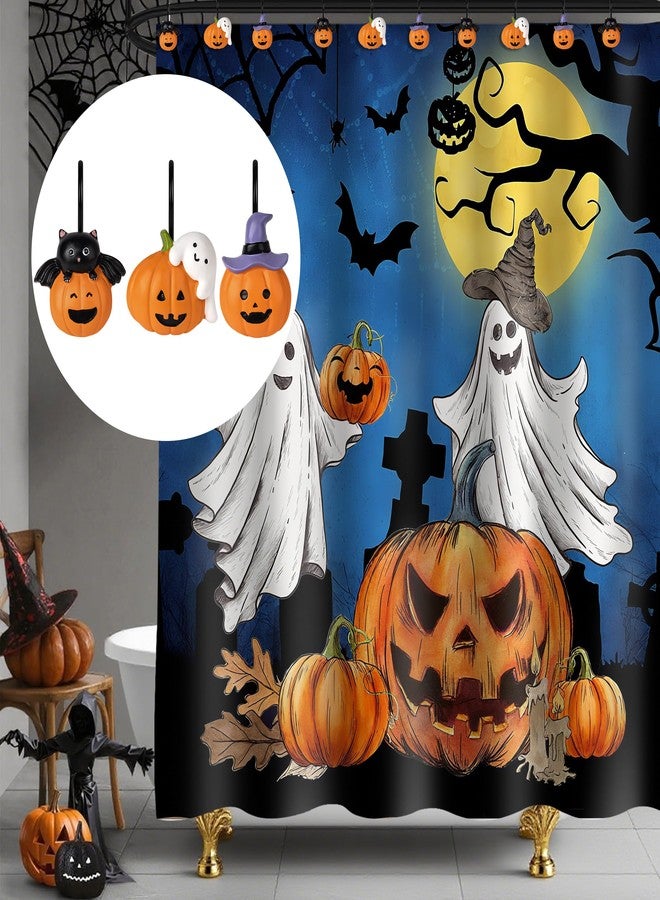 Sunlit Halloween Jack-O'-Lantern Shower Curtain Hooks, Home Decorative Ghost Shower Curtain Rings for Bathroom, Cat Shower Curtain Hangers Bathroom Accessories, Set of 12 - Image 5