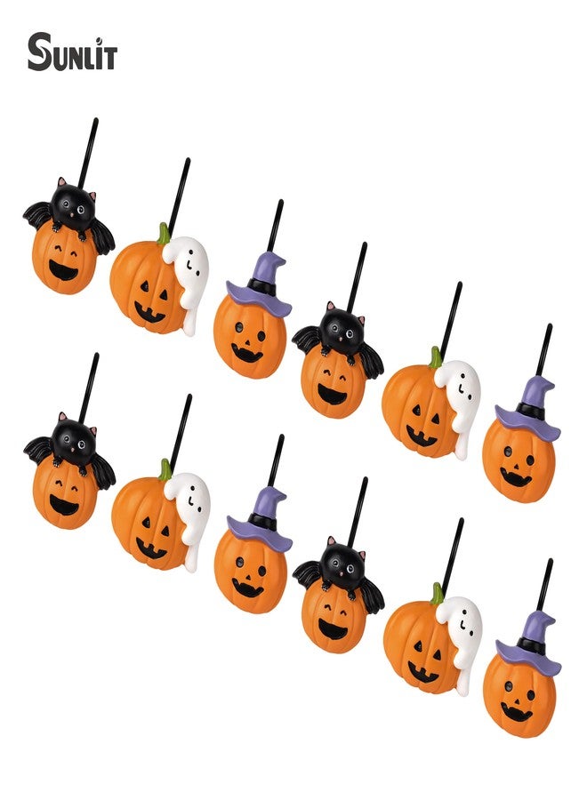 Sunlit Halloween Jack-O'-Lantern Shower Curtain Hooks, Home Decorative Ghost Shower Curtain Rings for Bathroom, Cat Shower Curtain Hangers Bathroom Accessories, Set of 12 - Image 3