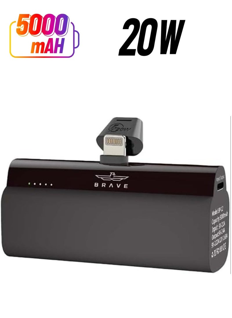 Brave 5000mAh Mini Power Bank,20W PD Quick Charge Portable Charger Battery Pack Compatible with iPhone 14 Pro/14 Pro Max /14/13 Pro/13 Pro Max/12 Pro/XR/X/8/7/6/Plus  - Image 1