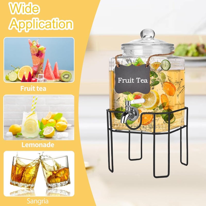 Edycur Drink Dispenser, Drink Dispensers for Parties, 1 Gallon Glass Beverage Dispenser with Stand and Glass Lid, 100% Leakproof Spigot, Ideal for Lemonade, Juice, Iced Tea, Laundry Detergent Dispenser - Image 3