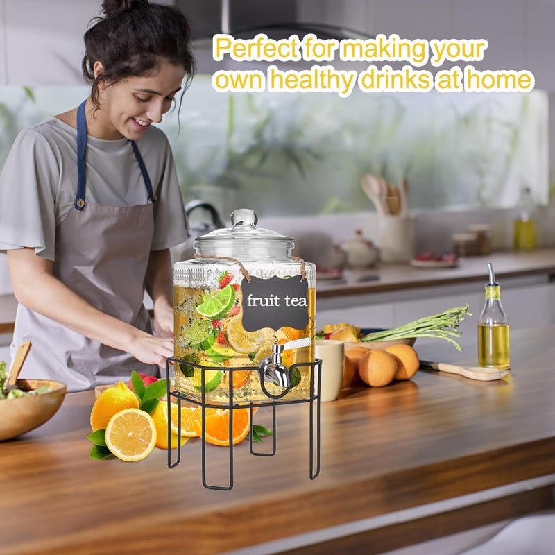 Edycur Drink Dispenser, Drink Dispensers for Parties, 1 Gallon Glass Beverage Dispenser with Stand and Glass Lid, 100% Leakproof Spigot, Ideal for Lemonade, Juice, Iced Tea, Laundry Detergent Dispenser - Image 5