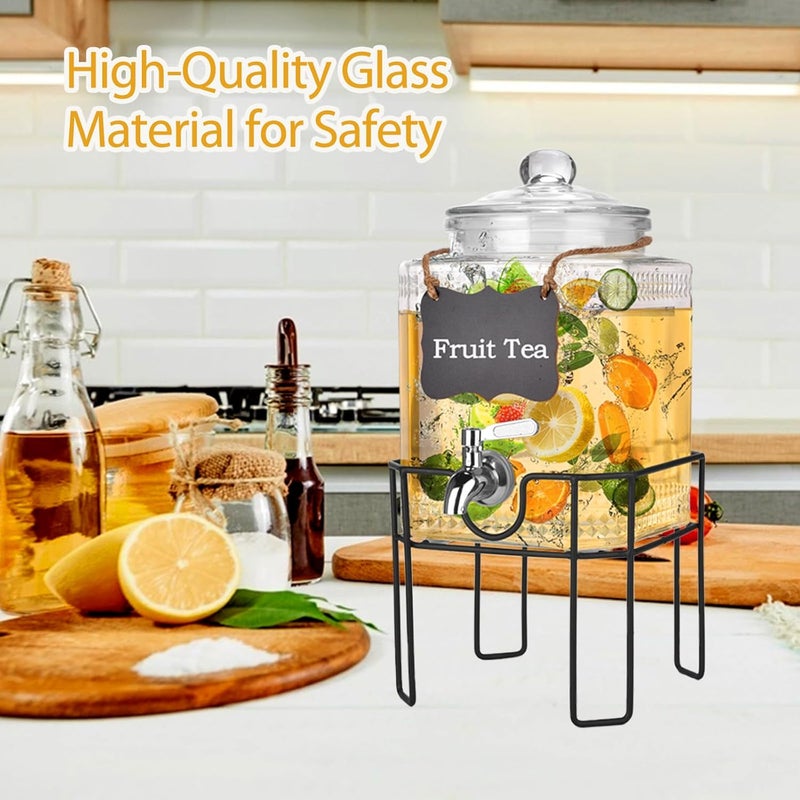 Edycur Drink Dispenser, Drink Dispensers for Parties, 1 Gallon Glass Beverage Dispenser with Stand and Glass Lid, 100% Leakproof Spigot, Ideal for Lemonade, Juice, Iced Tea, Laundry Detergent Dispenser - Image 4