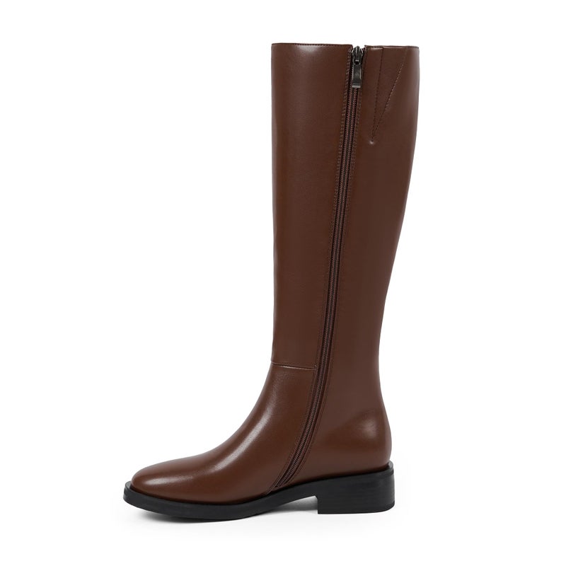 Modatope Brown Boots for Women Knee High Round Toe Chunky Low Flat Heel Side Zipper Fall Tall Knee High Boots Women Size 7 - Image 4