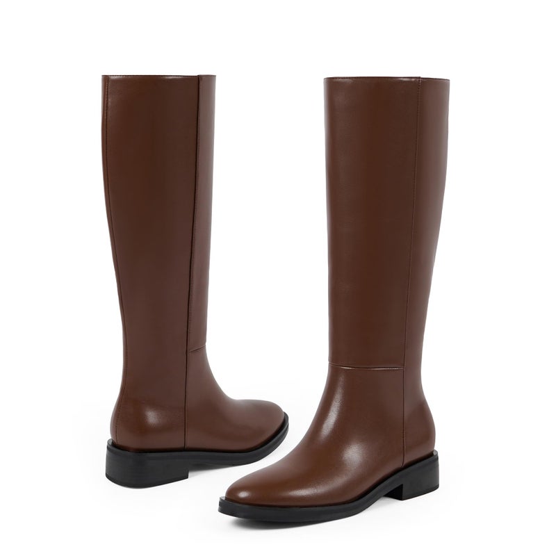 Modatope Brown Boots for Women Knee High Round Toe Chunky Low Flat Heel Side Zipper Fall Tall Knee High Boots Women Size 7 - Image 5