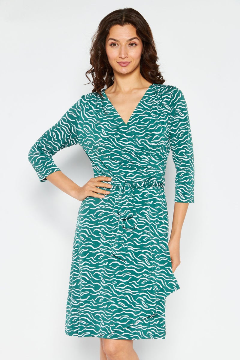 41 Hawthorn Women Allover Printed Belted Mini Casual Dress, Green - Image 1
