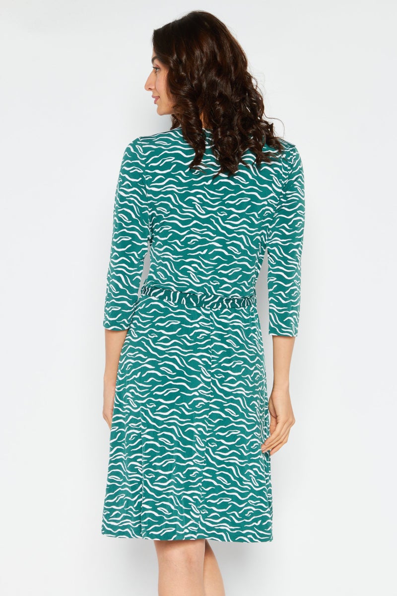 41 Hawthorn Women Allover Printed Belted Mini Casual Dress, Green - Image 4