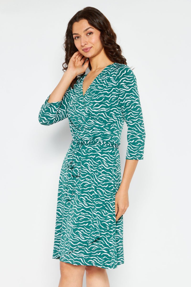 41 Hawthorn Women Allover Printed Belted Mini Casual Dress, Green - Image 2