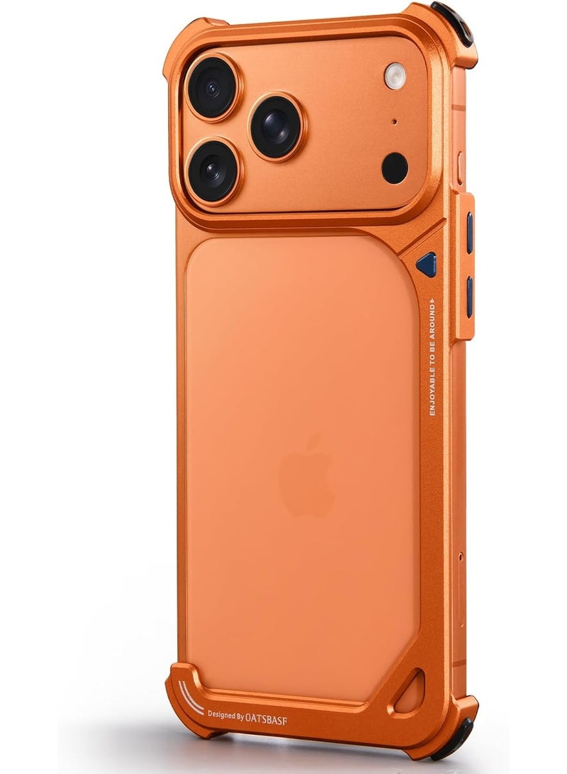 أوتس باسف جراب OATSBASF بدون إطار لهاتف iPhone 17 Pro Max مع مسند قابل للدوران 360 درجة، غطاء واقٍ معدني من الألومنيوم المستخدم في صناعة الطيران، لون برتقالي. - Image 1