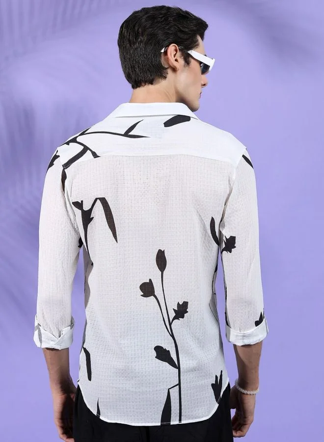 The Indian Garage Co Men Slim Fit Floral Printed Full Sleeves Cutaway Collar Resort Wear Shirt