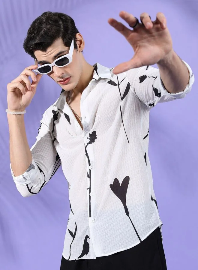 The Indian Garage Co Men Slim Fit Floral Printed Full Sleeves Cutaway Collar Resort Wear Shirt