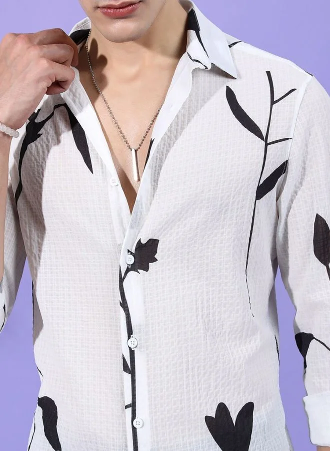 The Indian Garage Co Men Slim Fit Floral Printed Full Sleeves Cutaway Collar Resort Wear Shirt