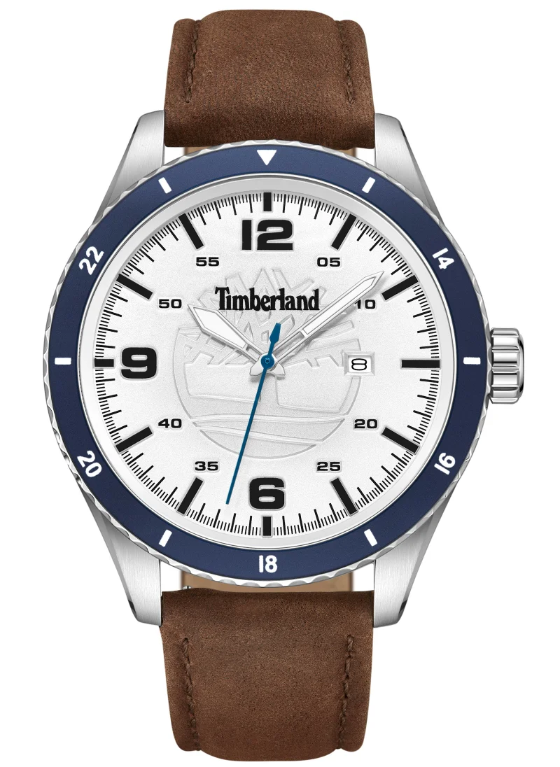 Timberland Ashmont Men's Watch 46mm Analog White Dial Dark Brown Leather Strap