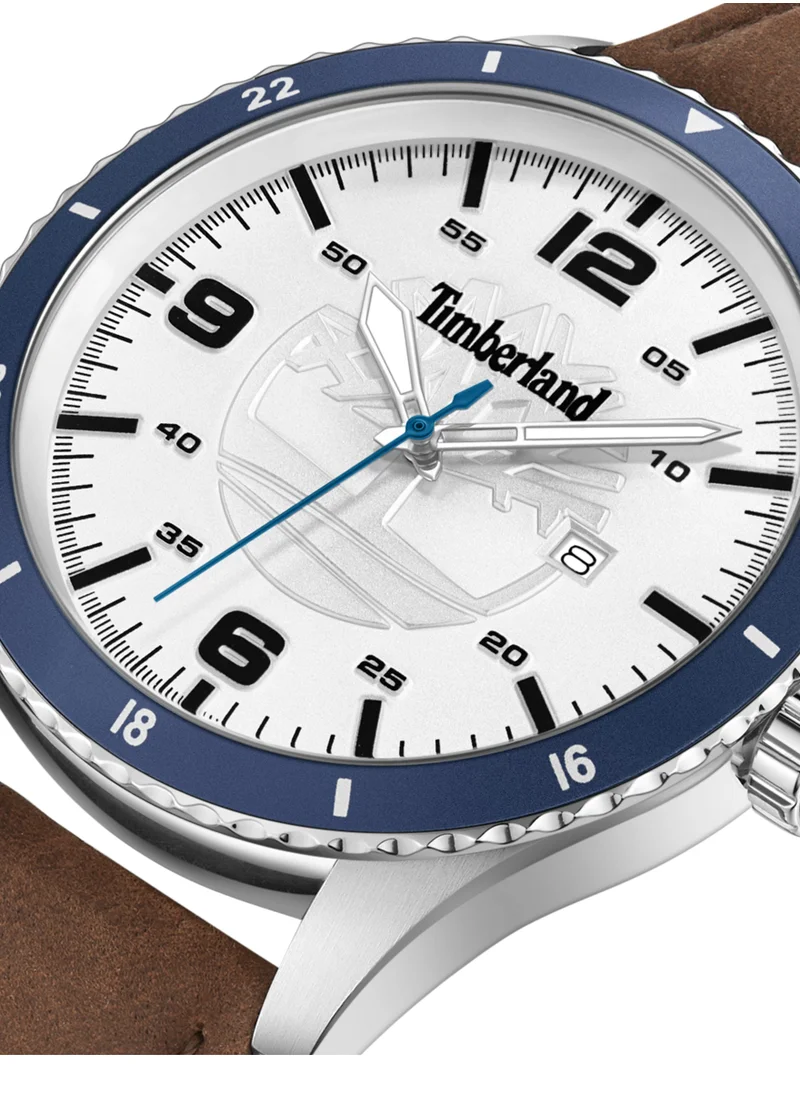 Timberland Ashmont Men's Watch 46mm Analog White Dial Dark Brown Leather Strap
