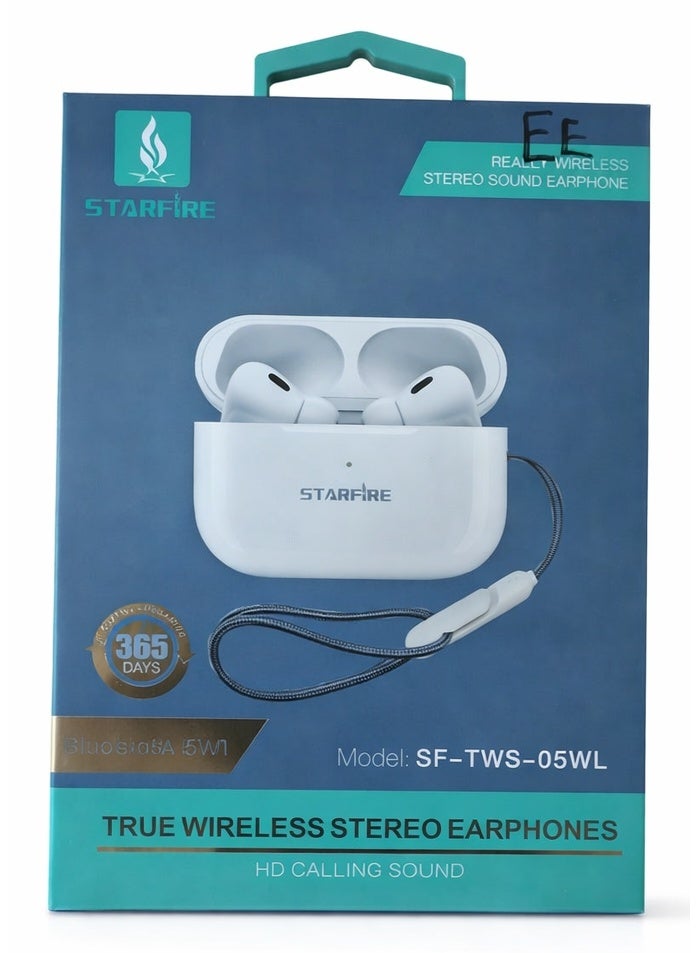 سماعات أذن ستارفاير لاسلكية بالكامل SF-TWS-05WL بتقنية بلوتوث V5.4 وتحكم باللمس ومقاومة للماء IPX4 لون أبيض - Image 1
